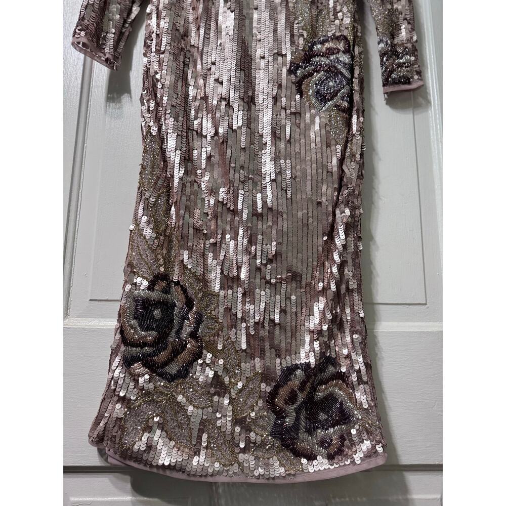 NWT Mac Duggal Floral Sequined Beaded Midi Dress Size 4 - Picture 5 of 16